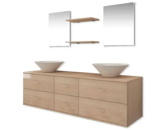 vidaXL conjunto de muebles de baño y lavabo 7 piezas beige | Brico Depôt Spedizione Gratuita
