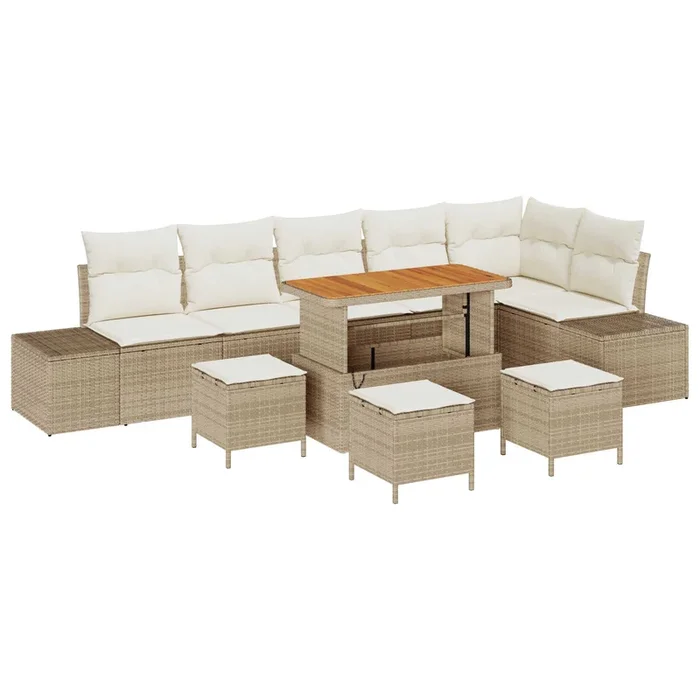 vidaXL Conjunto de sofá de jardín con cojín 10 pcs Beige Poliratán (57)