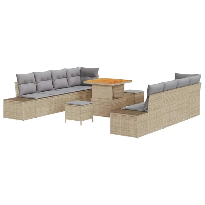 vidaXL Conjunto de sofá de jardín con cojín 11 pcs Beige Poliratán (22)