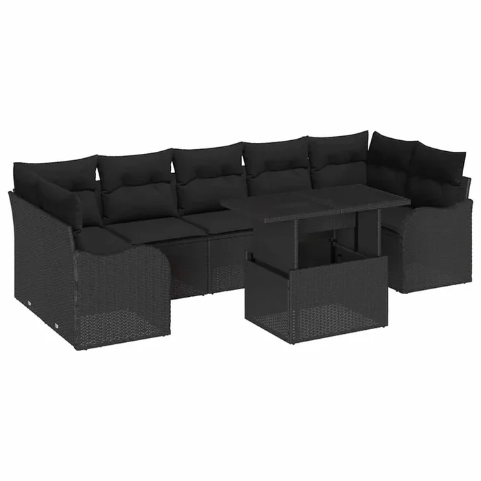 vidaXL Conjunto de sofá de jardín con cojín 8 pcs Negro Poliratán (38)