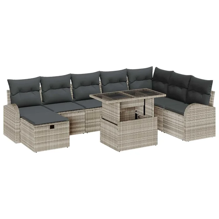 vidaXL Conjunto de sofá de jardín con cojín 9 pcs Gris claro Poliratán (32)