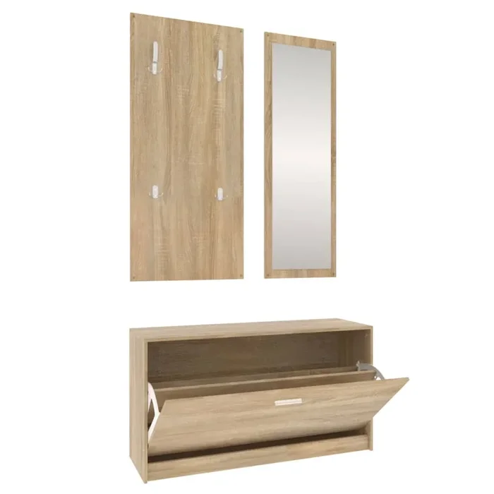 vidaXL Conjunto de zapatero 3 en 1 de madera de ingeniería de roble Sonoma
