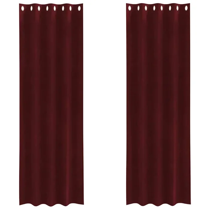 vidaXL Cortinas 2 pcs Rojo vino tinto 140 x 225 cm Terciopelo (3)