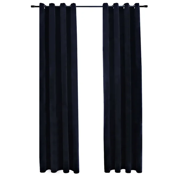 vidaXL Cortinas opacas con anillas 2 pzas terciopelo negro 140×225 cm