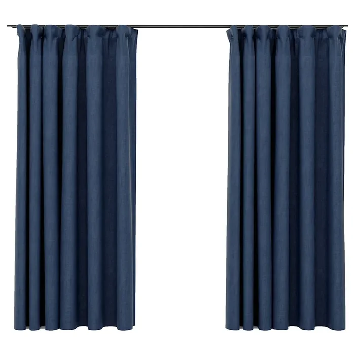 vidaXL Cortinas opacas con ganchos look de lino 2 pzas azul 140×175 cm
