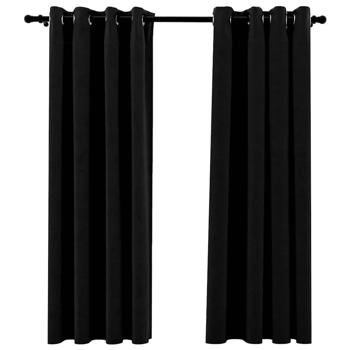 vidaXL Cortinas opacas con ojales look de lino 2 pzas negro 140×175 cm