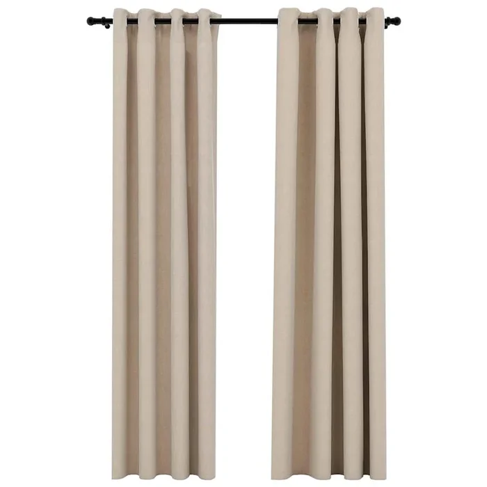 vidaXL Cortinas opacas ojales look de lino 2 pzas beige 140×225 cm
