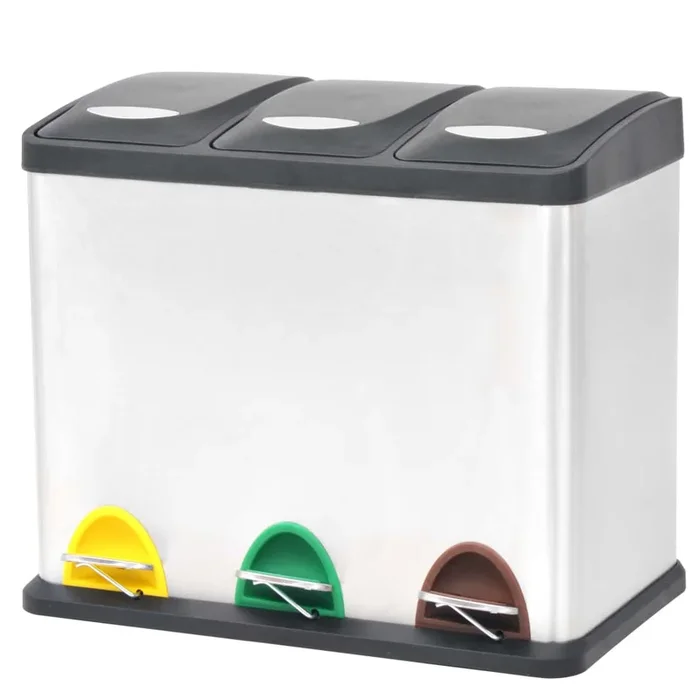 vidaXL Cubo de reciclaje y basura con pedal acero inoxidable 24 L