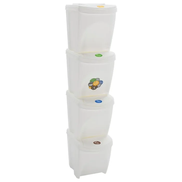 vidaXL Cubos de basura apilables 4 uds polipropileno blanco 100 L