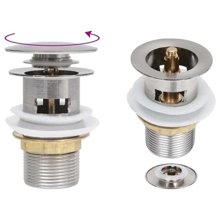 vidaXL Desagüe de empuje función desbordamiento plateado 6,4×6,4×9,1cm