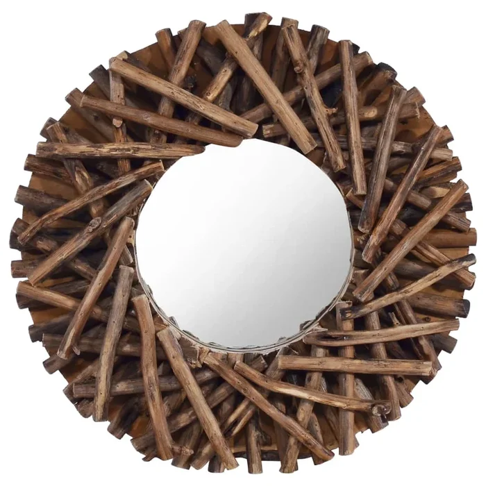 vidaXL Espejo de pared redondo teca 40 cm (2)