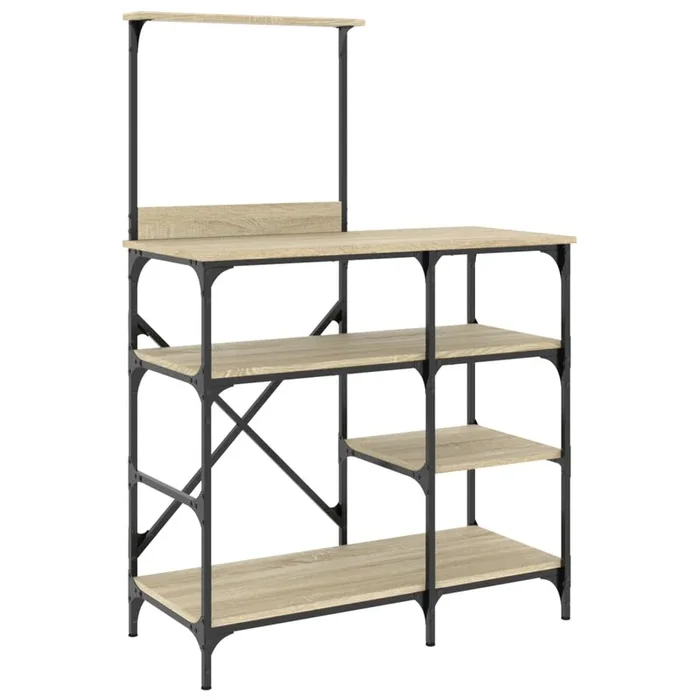 vidaXL Estantería de cocina madera ingeniería metal roble 90x40x132 cm (2)