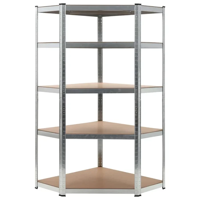 vidaXL Estantería esquina 5 niveles madera contrachapada y acero plata (3)