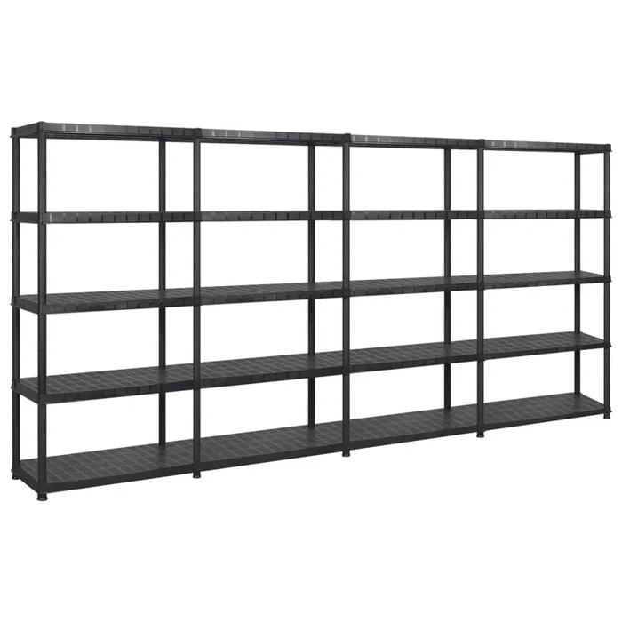 vidaXL Estanterías almacenaje 5 niveles plástico negro 366×45,7×185 cm