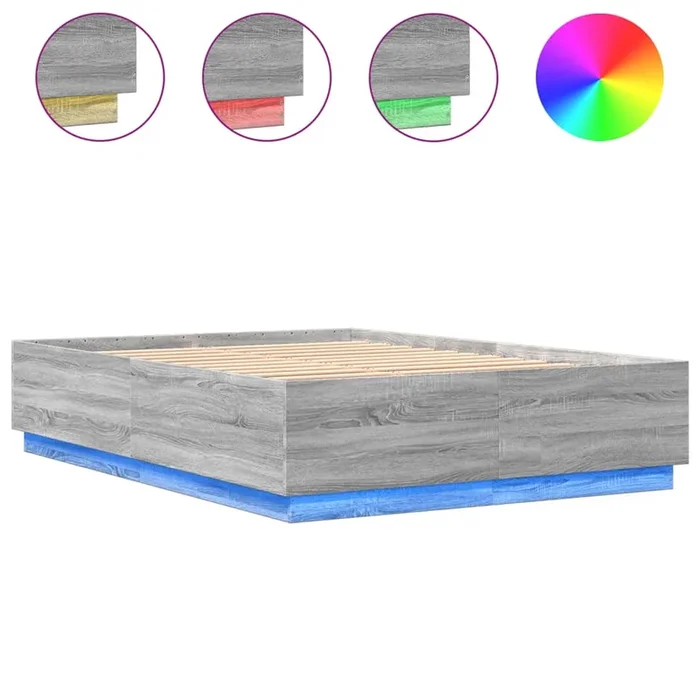 vidaXL Estructura cama con luces LED madera gris Sonoma 140×200 cm