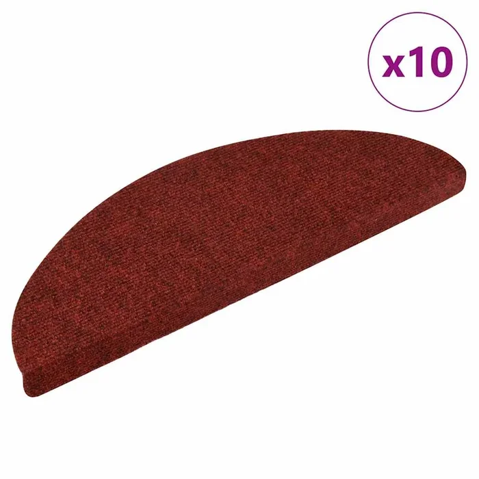 vidaXL Felpudos autoadhesivos para escaleras, 10 unidades, 56 x 17 x 3 cm, color burdeos, semicirculares