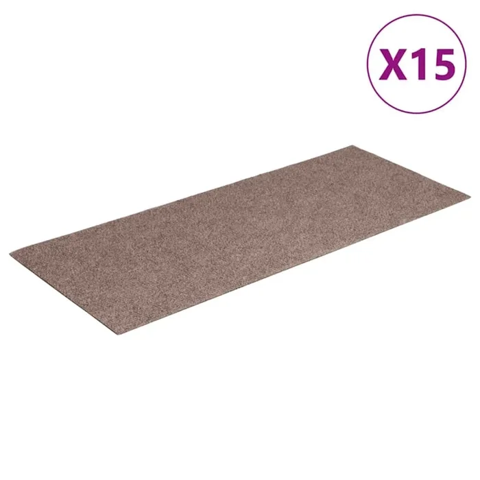 vidaXL Felpudos autoadhesivos para escaleras, 15 unidades, 60 x 25 cm, color marrón claro, rectangulares