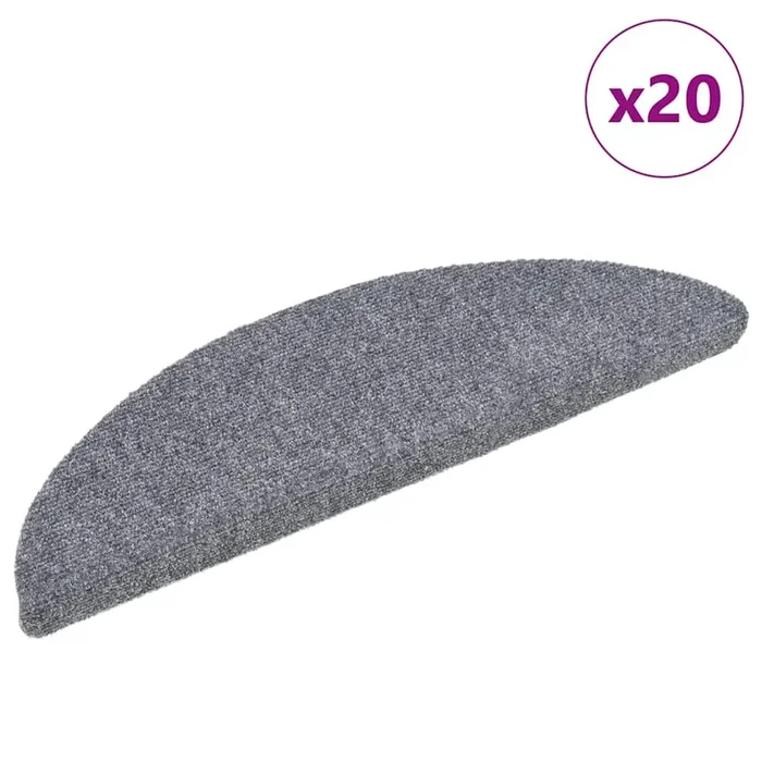 vidaXL Felpudos autoadhesivos para escaleras, 20 unidades, 56 x 17 x 3 cm, gris claro, semicirculares