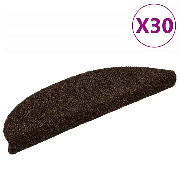 vidaXL Felpudos autoadhesivos para escaleras, 30 unidades, 56 x 17 x 3 cm, marrón, semicirculares