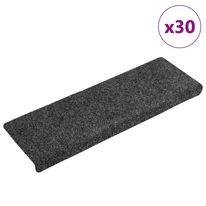 vidaXL Felpudos autoadhesivos para escaleras, 30 unidades, 65 x 21 x 4 cm, borde rectangular, gris