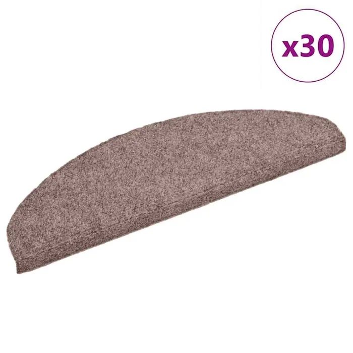 vidaXL Felpudos autoadhesivos para escaleras, 30 unidades, 65 x 21 x 4 cm, marrón claro, semicirculares, grandes