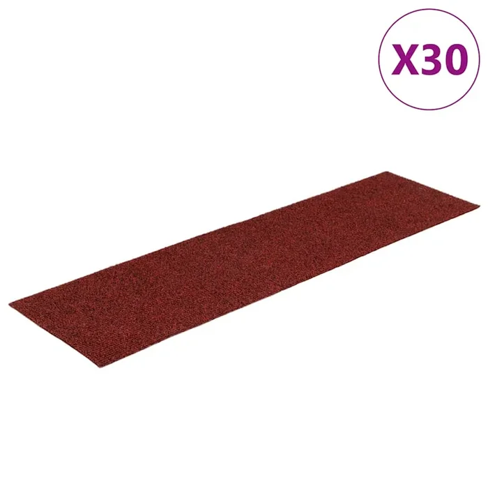 vidaXL Felpudos autoadhesivos para escaleras, 30 unidades, 76 x 20 cm, rectangulares, color burdeos