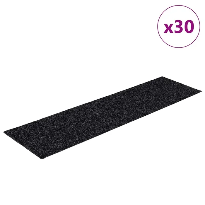 vidaXL Felpudos autoadhesivos para escaleras, 30 unidades, 76 x 20 cm, rectangulares, negros