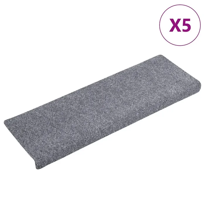 vidaXL Felpudos autoadhesivos para escaleras, 5 unidades, 65 x 21 x 4 cm, gris claro, borde rectangular