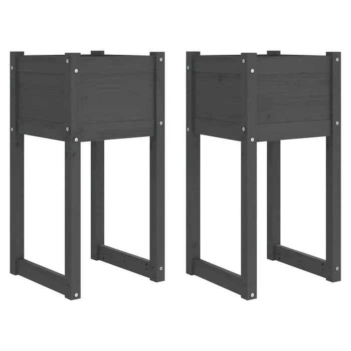 vidaXL Jardinera 2 unidades madera maciza de pino gris 40x40x81 cm