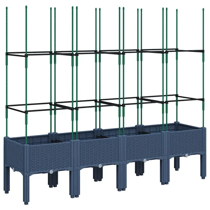 vidaXL Jardinera con enrejado PP azul gris 160x40x142,5 cm
