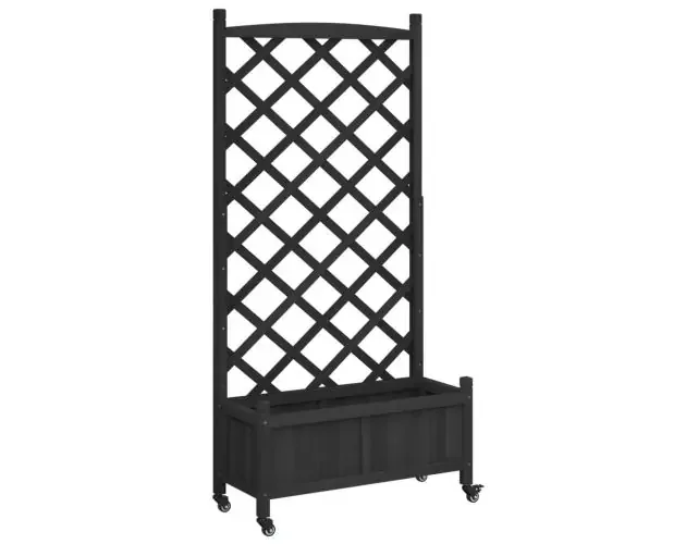 vidaXL jardinera con enrejado y ruedas madera maciza de abeto negro | Brico Depôt Popolare