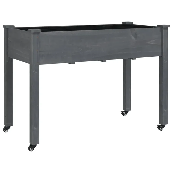 vidaXL Jardinera con ruedas y forro madera de abeto gris 118x59x80 cm