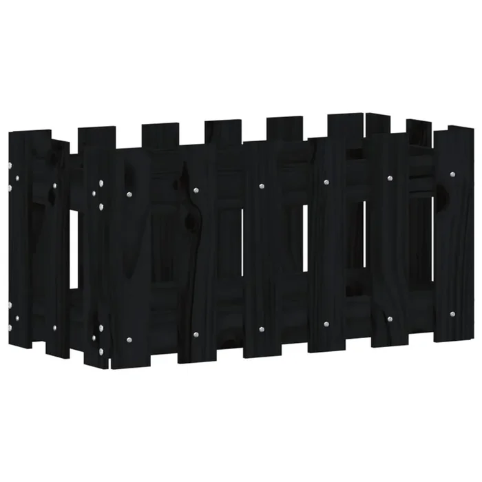 vidaXL Jardinera diseño de valla madera maciza pino negra 60x30x30 cm