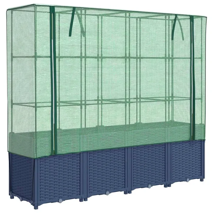 vidaXL Jardinera elevada con cubierta de invernadero aspecto ratán 160x40x153 cm (2)
