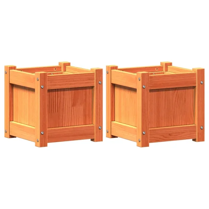 vidaXL Jardineras de exterior 2 uds madera maciza de pino marrón cera (5)