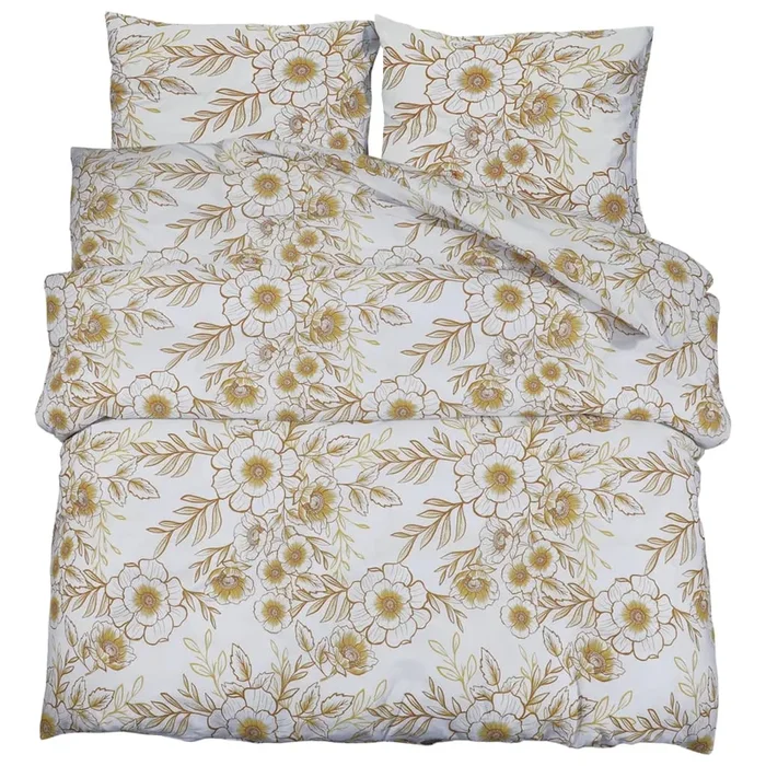 vidaXL Juego de funda nórdica algodón blanco y marrón 260×220 cm