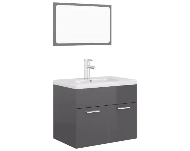 vidaXL juego de muebles de baño madera de ingeniería gris brillo | Brico Depôt Popolare