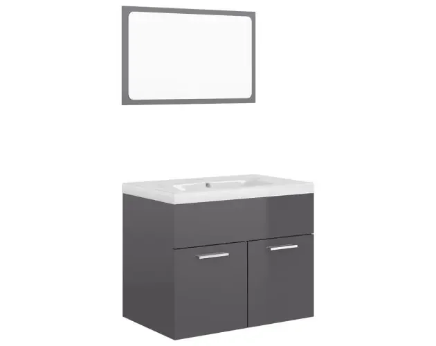vidaXL juego de muebles de baño madera de ingeniería gris brillo | Brico Depôt Prezzo Scontato