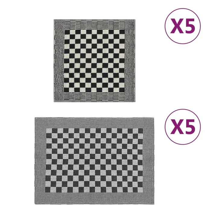 vidaXL Juego de paños 10 unidades algodón negro y blanco