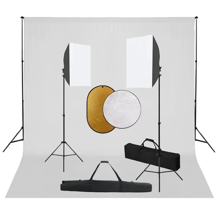 vidaXL Kit de estudio fotográfico con luces softbox, fondo y reflector