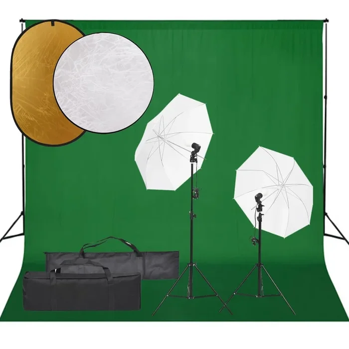 vidaXL Kit de estudio fotográfico con set de luces, fondo y reflector (40)