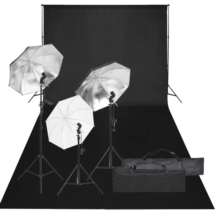 vidaXL Kit de estudio fotográfico con set de luces y fondo (12)