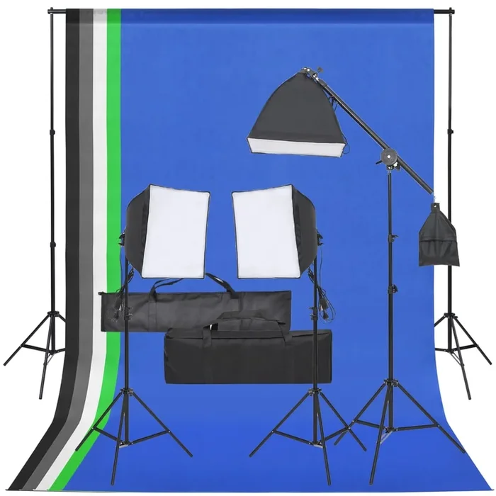 vidaXL Kit de estudio fotográfico con set de luces y fondo (19)