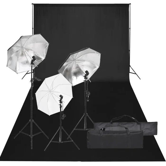 vidaXL Kit de estudio fotográfico con set de luces y fondo (28)