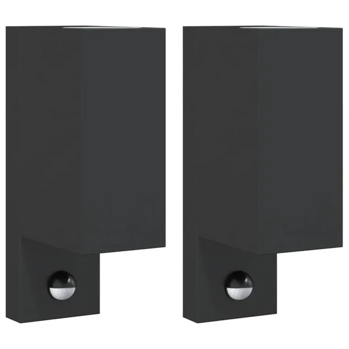 vidaXL Lámparas de pared de exterior con sensor 2 uds aluminio negro