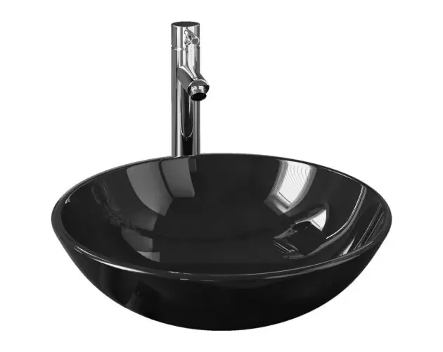 vidaXL lavabo de baño grifo y desagüe de empuje vidrio templado negro | Brico Depôt Artigianale