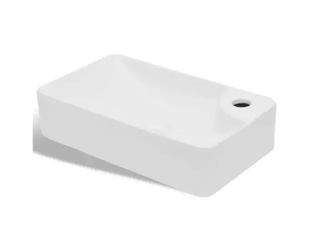 vidaXL lavabo de cerámica con orificio de grifo y desagüe blanco | Brico Depôt Affare