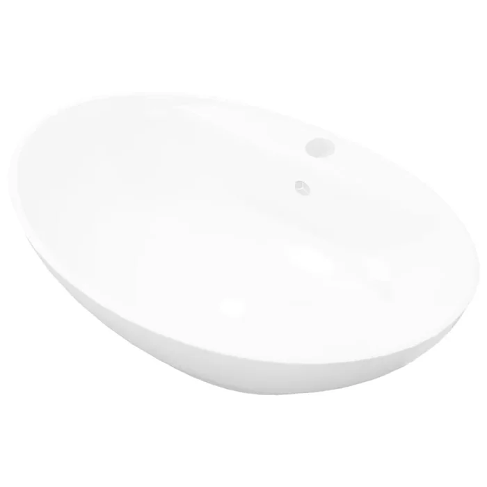 vidaXL Lavabo de cerámica ovalado con orificio de grifo y rebosadero