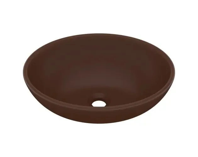vidaXL lavabo de lujo ovalado cerámica marrón oscuro mate 40×33 cm | Brico Depôt Originale