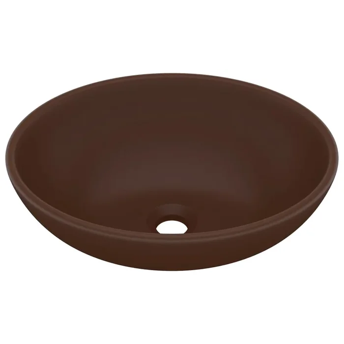 vidaXL Lavabo de lujo ovalado cerámica marrón oscuro mate 40×33 cm